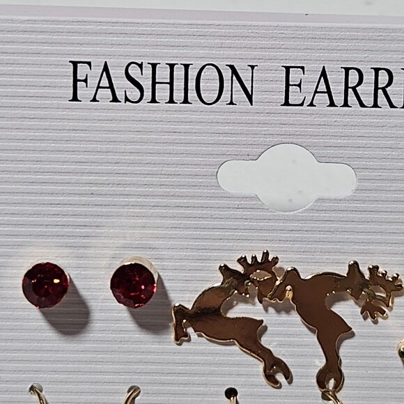 Holiday Themed Earrings Set Christmas Designs 6 Pairs Santa Claus Reindeer Party - Picture 2 of 5
